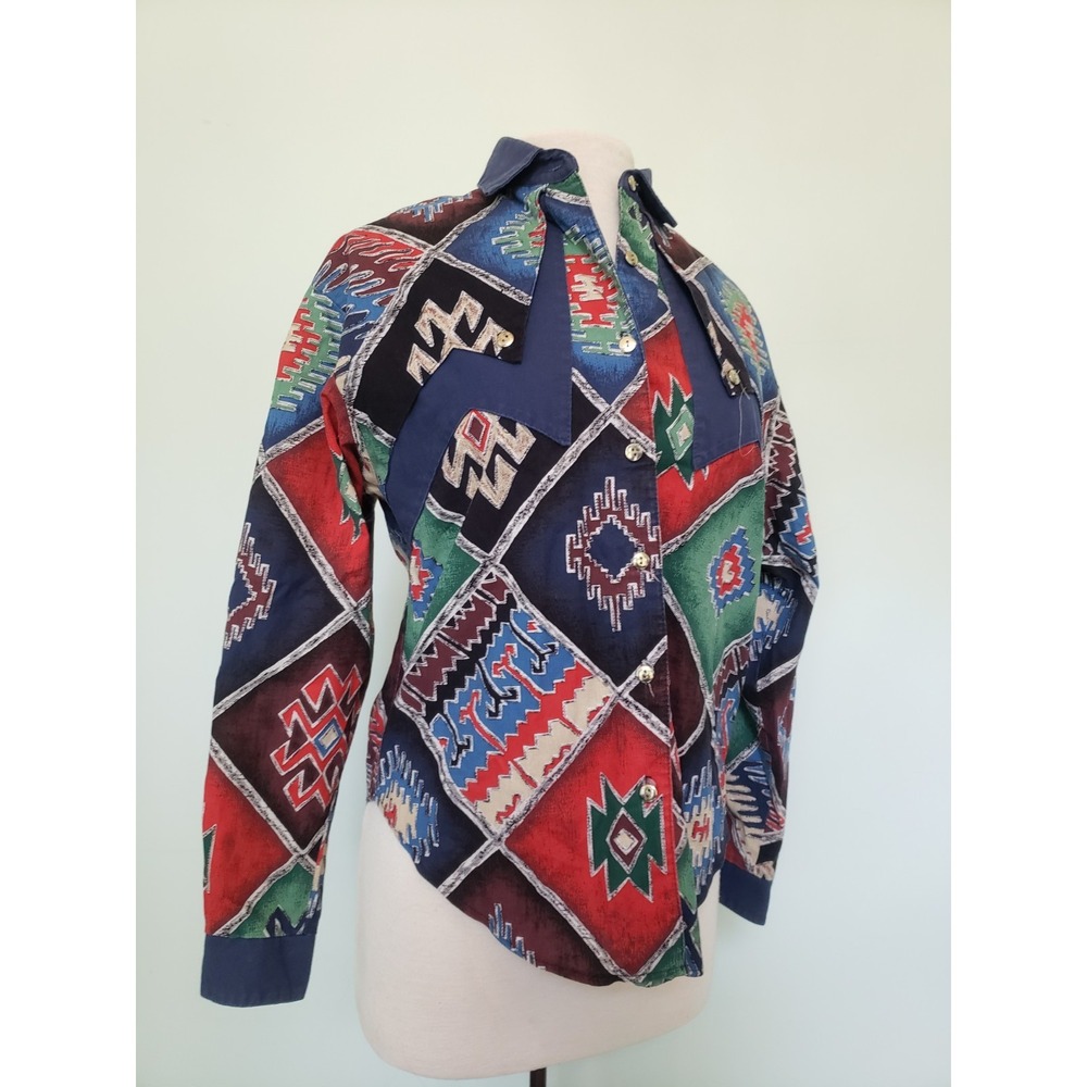 VTG 80's Roughrider Circle T Women's M Shirt Western Cowgirl Aztec Southwest